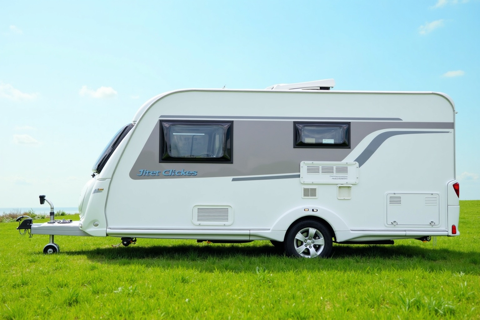 Familie begutachtet einen neuen Wohnwagen in einem Caravanhändler